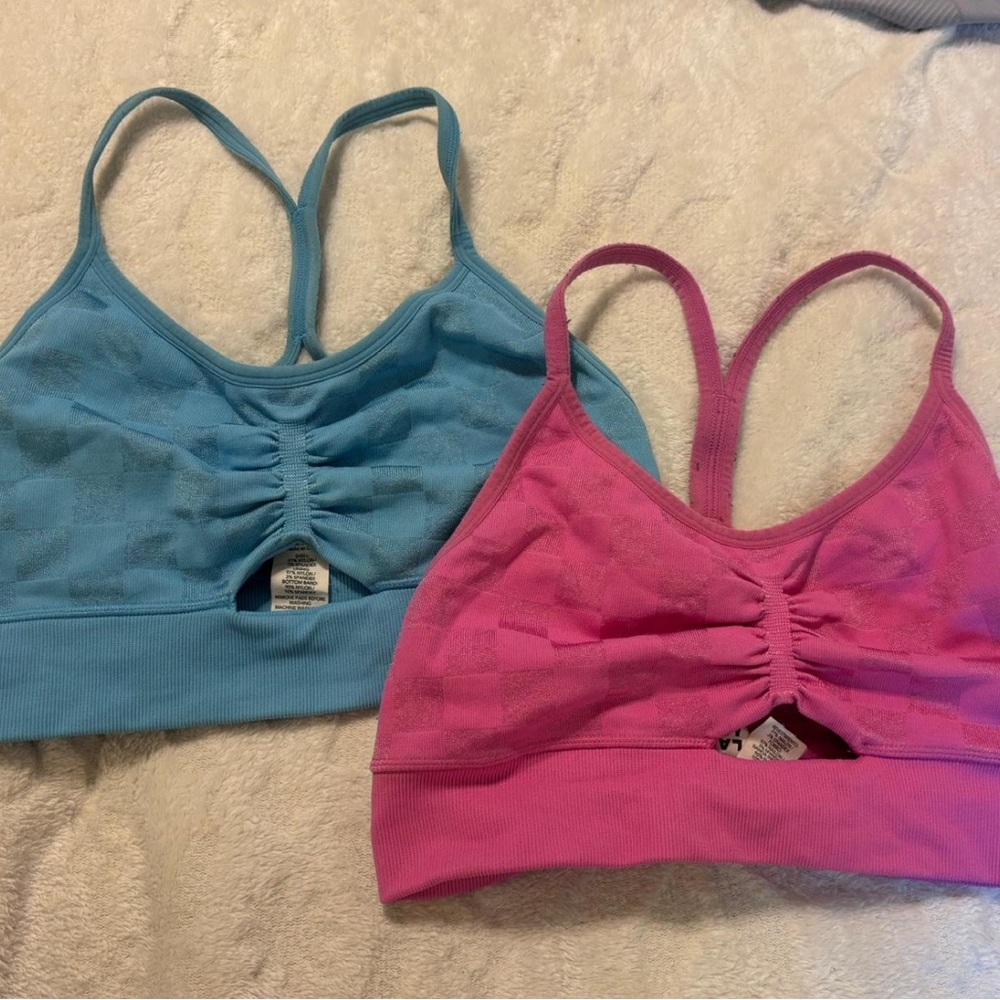 Women's Blue and Pink Ruched Sports Bras